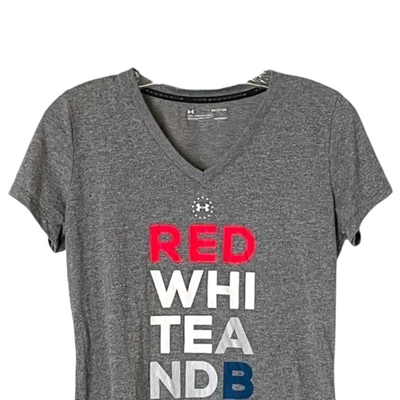 🌺 Under Armour Heat Gear Patriotic Red White & Blue Threadborne Tee Size S - Picture 3 of 6
